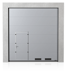 Industrial sectional door with wicket door on the left or right side and K-1 air grilles