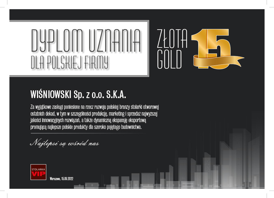Dyplom Zlota 15 Wisniowski