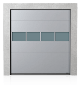Industrial sectional door with glazed aluminium panel