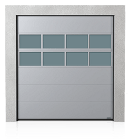 Brama przemysłowa segmentowa z panelem aluminiowym przeszklonym x2
