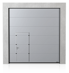 Industrial sectional door with wicket door on the left or right side