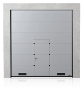 Industrial sectional door with wicket door and K-1 air grilles