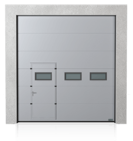 Industrial sectional door with wicket door on the left or right side and windows A-1