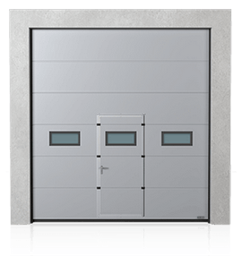 Industrial sectional door with wicket door and windows A-