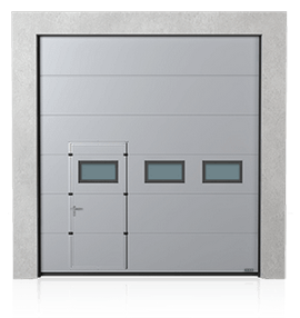 Industriële sectionaal deur/poort met loopdeur aan de linker of rechterzijde in de sectionaaldeur en vensters A-2