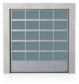 Industrial aluminium sectional door with the solid aluminium bottom panel