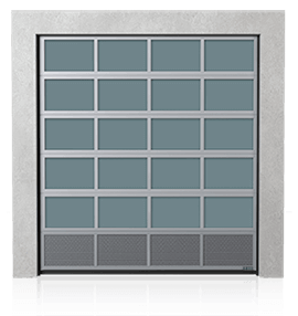 Sekční průmyslová vrata hliníková s dolním větracím panelem (děrovaný plech)
